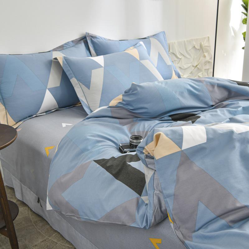 Fresh Orange 100% Cotton Four-Piece Bedding Set - Duvet Cover & Bed Sheet for Student Dorms and Homes