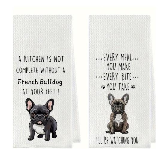 

2Pcs Dish Towel Cartoon Dog Bear Pattern Super Water Absorbent Reusable Kitchen Towels Machine Washable Household Cleaning Rags F