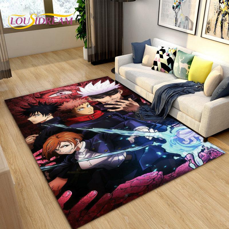 Tappeto da cartone animato anime Jujutsu Kaisen, tappeti per soggiorno, camera da letto, divano, zerbino, decorazione, tappetino antiscivolo per bambini