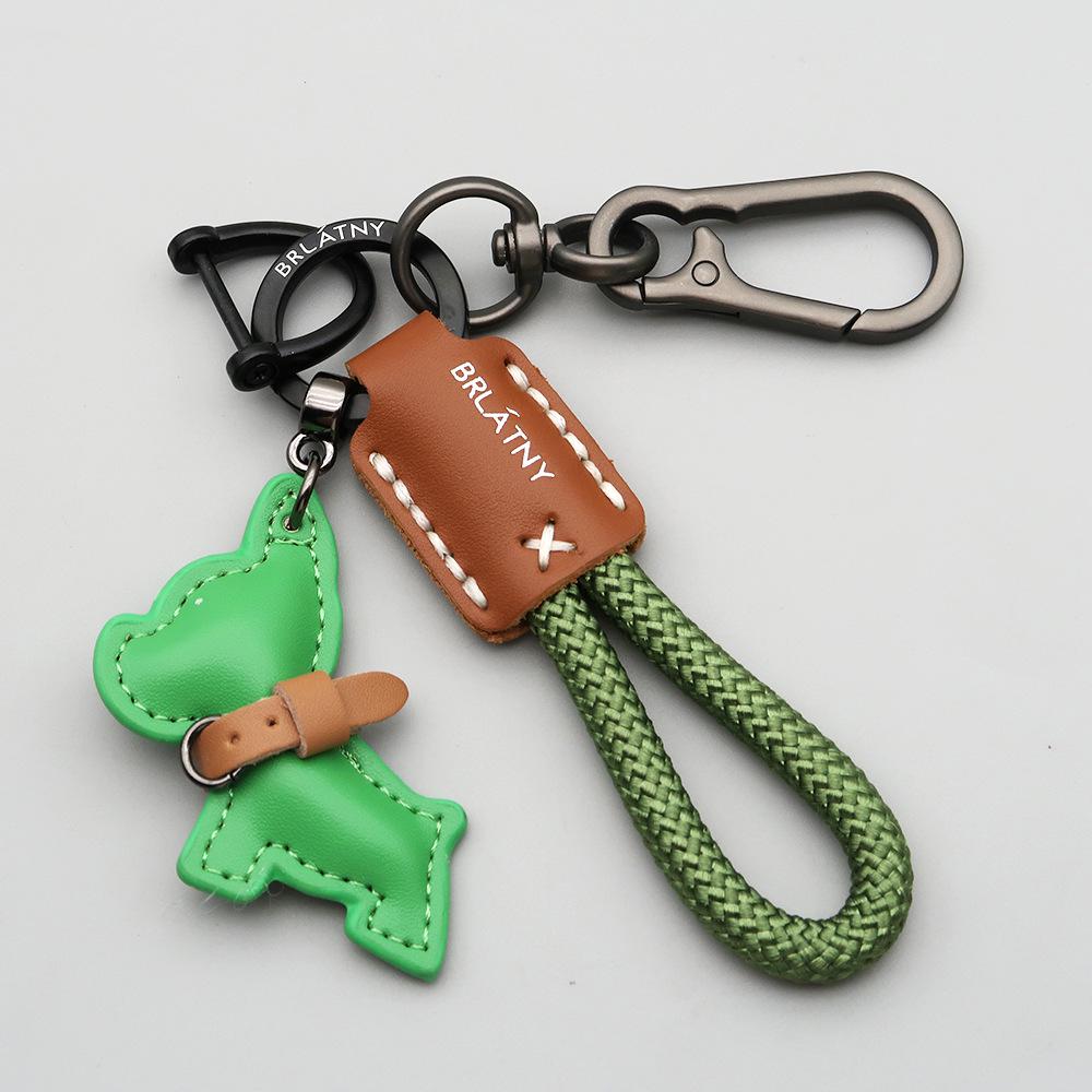 Handmade French Bulldog Genuine Leather Keychain with Anti-Lost Woven Rope Lanyard.