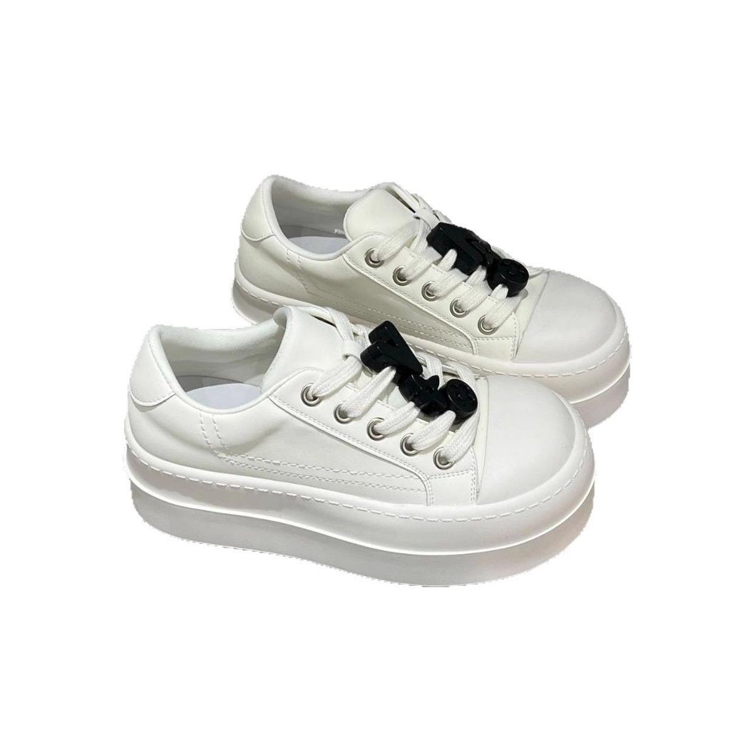 2025 Spring New Thick-soled Heightening Little White Shoes Women's Fashion Niche Design Bread Shoes Breathable Casual Sports Board Shoes