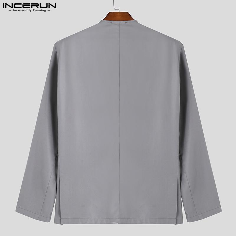INCERUN Men Collarless Long Sleeve One Button Blazer Casual Oversized Thin Suit Coats