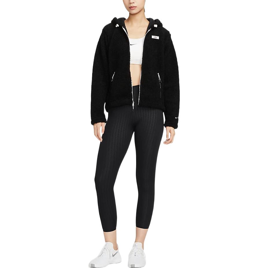 Nike Einfarbiges Letter-Print-Muster mit Reißverschluss, Kapuze, warm, langärmelig, Damenjacke, Schwarz DQ6269-010