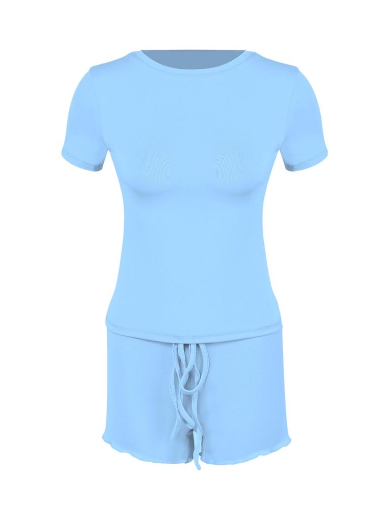 New European & American Women's Slim Fit Round Neck Short-Sleeve T-shirt Set