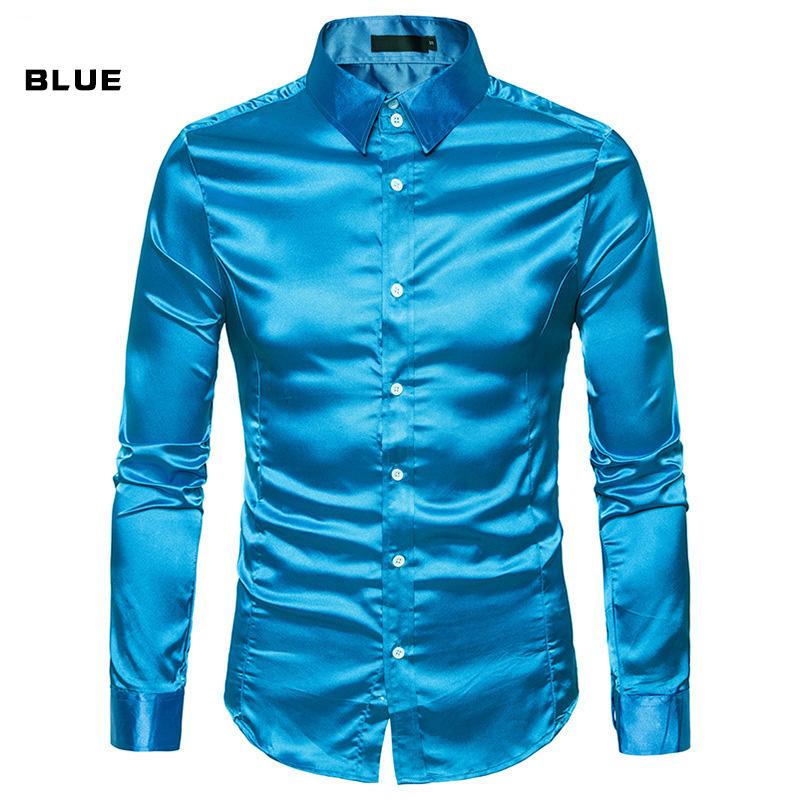 New Spring And Autumn Winter Men'S Solid Color Casual Shirt Men'S Fashion Trend Bright Face Collar Long Sleeve European Size Shirt