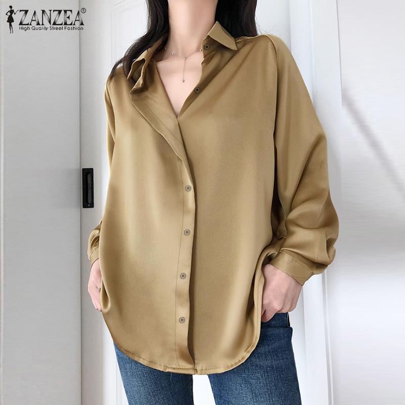 

ZANZEA Повседневная женская блузка с отложным воротником и длинными рукавами