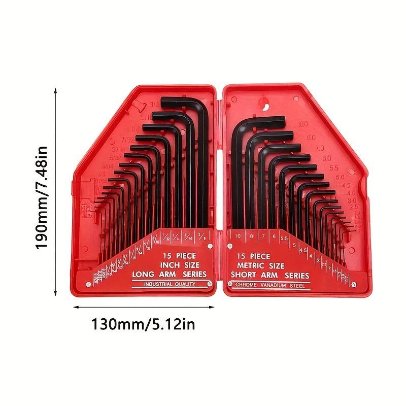 30Pcs/Set Wrench Set Hex Key Allen Wrench 0.028"- 3/8" Inch 0.7mm-10mm Metric Size Chromium-vanadium Steel Spanner Long Arm Tool