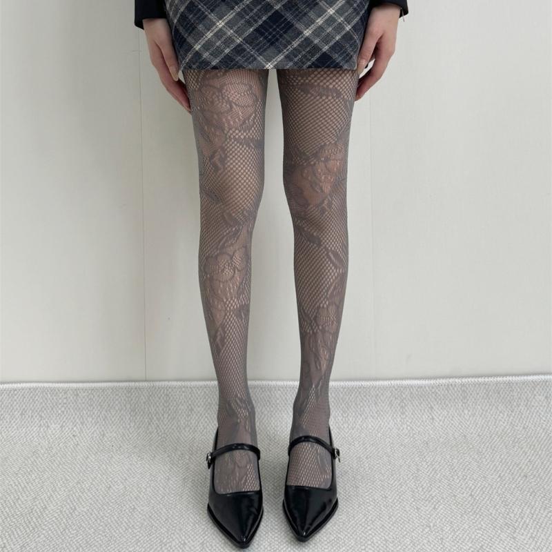 Women See Through Fishnet Mesh Pantyhose Stockings Aesthetic Elegant Hollowed Flower Patterned Tights Leggings Hosiery