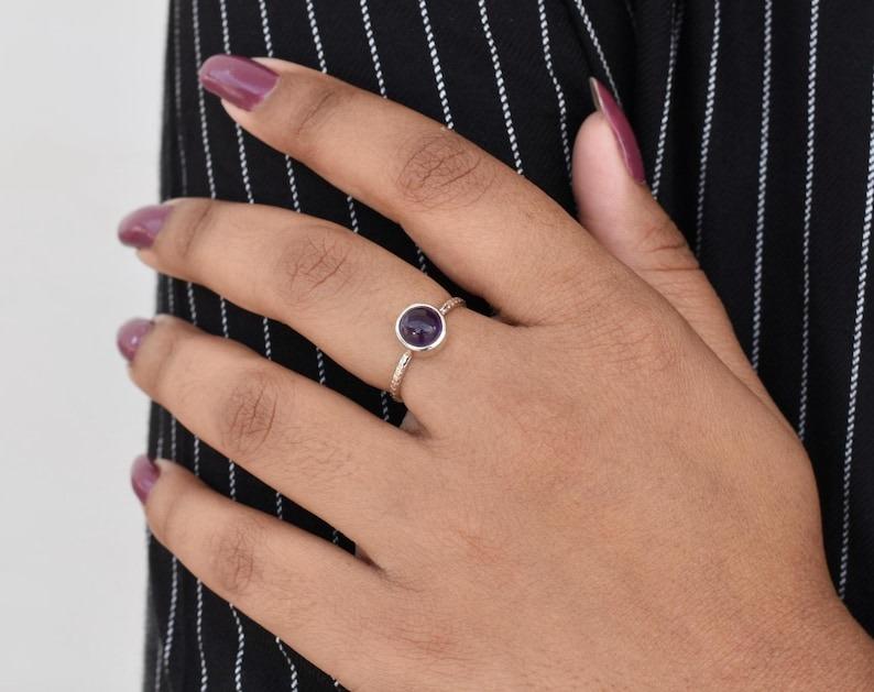 Solid 925 Amethyst Round Gemstone Stacking Women Ring Jewelry Gift For Her Boho Ring Jewelry