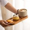 Retro-Stil Grobkeramik Kaffeetasse Untertasse Set mit Holztablett für Latte Frühstück Nachmittagstee Haus-Geschirr