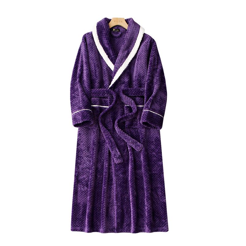 Thickened Plaid Flannel Couple's Bathrobe - Women's Plus Size & Men's Extra Long Fleece Robe