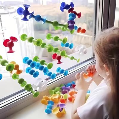 19pcs Colorful Suction Cup Building Blocks Set | Silicone Sensory Toy for Travel, Window Play, Thanksgiving, Christmas,Birthday Party Educational Gift