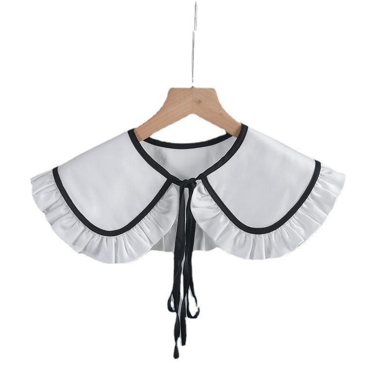 Vintage Woman Shirt False Fake Collar Shawl Girls Adjustable Bowknots Shoulder Wraps Dress Decorative Shirt Detachable Collar
