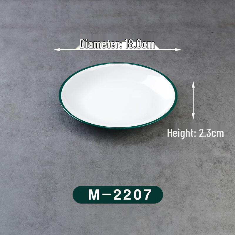 Dark Green & White Melamine Round Shallow Dinner Plates (10-Pack)