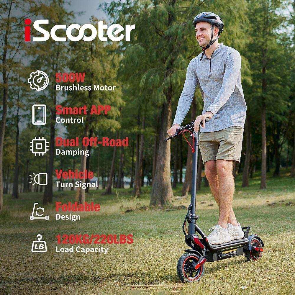 Trotinetă electrică iScooter W8, motor 500W, baterie 48V 10.4Ah, anvelopă 9.3 inch, viteză maximă 40km/h, autonomie 40km, frână cu disc față + frână cu tambur spate