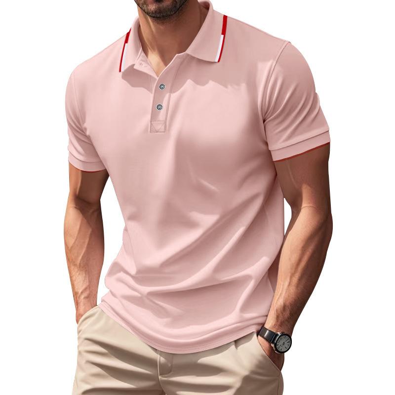 

Men s Short Sleeve Polo Shirt Summer Men Solid Color Lapel Collar Tops Tees Male Quick-Dry Breathable Lightweight Tshirts XXXL розовый