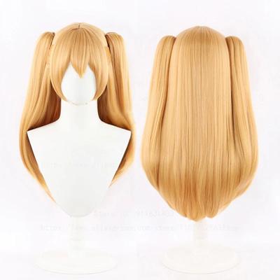 Peluca de Cosplay Amano Ririsa Seducción 2.5 Dimensional 65cm Rubio Coletas con Clip Cabello Sintético Resistente al Calor Pelucas de Anime + Gorro para Peluca