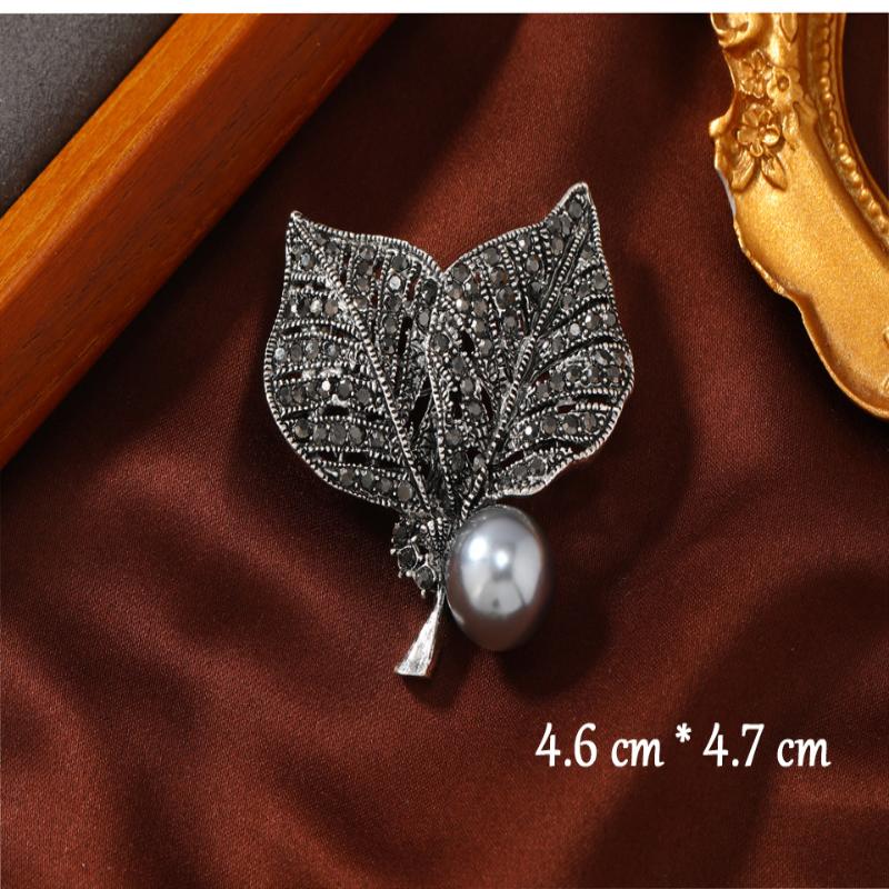 Broșe cu strasuri, flori negre, pentru femei, unisex, ace cu perle și plante, pentru birou, petrecere, cadouri pentru prieteni, broșă superbă în stil palat