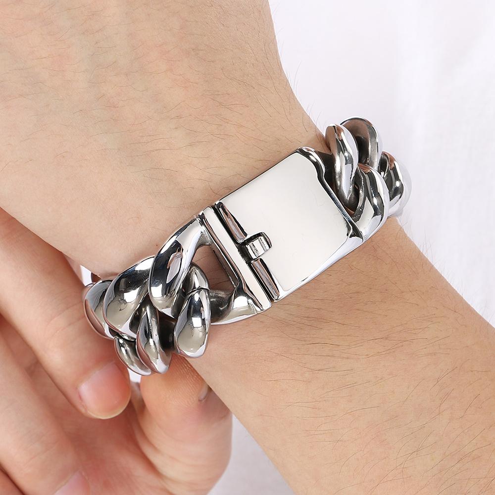 Bracelet Chaîne Cubaine Hip Hop Cool 25/30mm Homme Plaqué Vide Acier Inoxydable 316l Bracelets Homme Robuste Bijoux de Rue