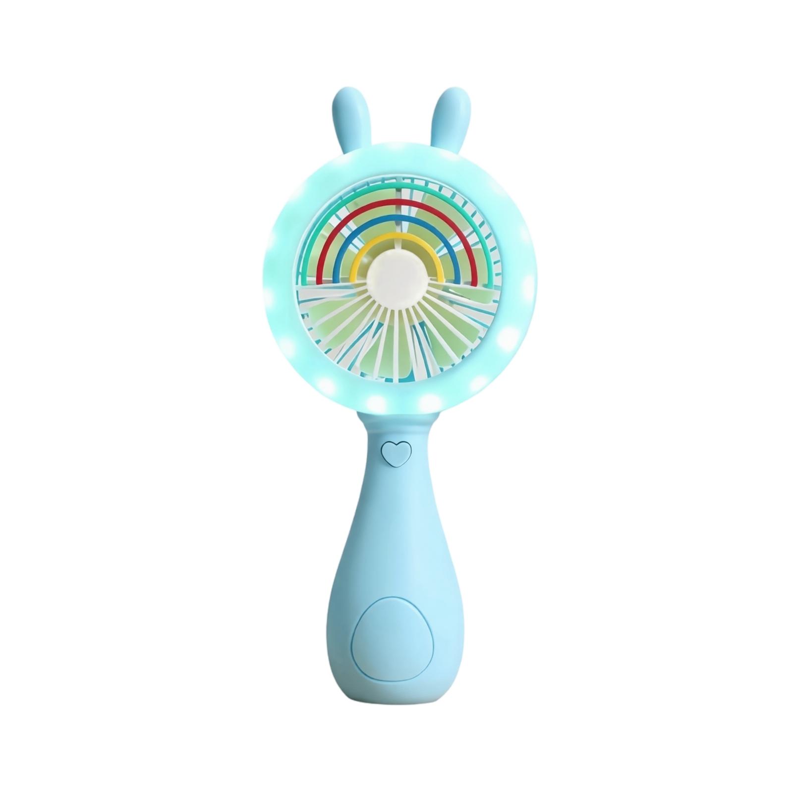 Portable Handheld Rechargeable Fan with Bunny Ear Design Three Adjustable Speed Settings and One Hour Battery Life for Personal Cooling one size синий
