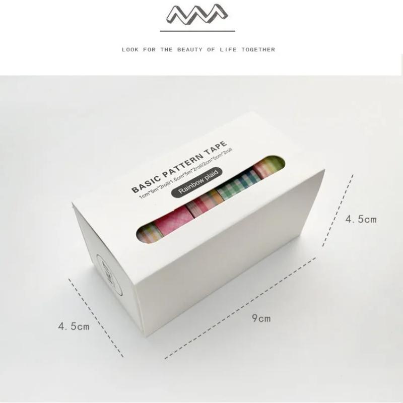 6 Rollen/Box Kawaii Handbuch DIY Karomuster Washi Tape Masking Tape Papier Geschenk Dekorationsmaterial 6 Farben in einer Box 5 Meter pro Rolle