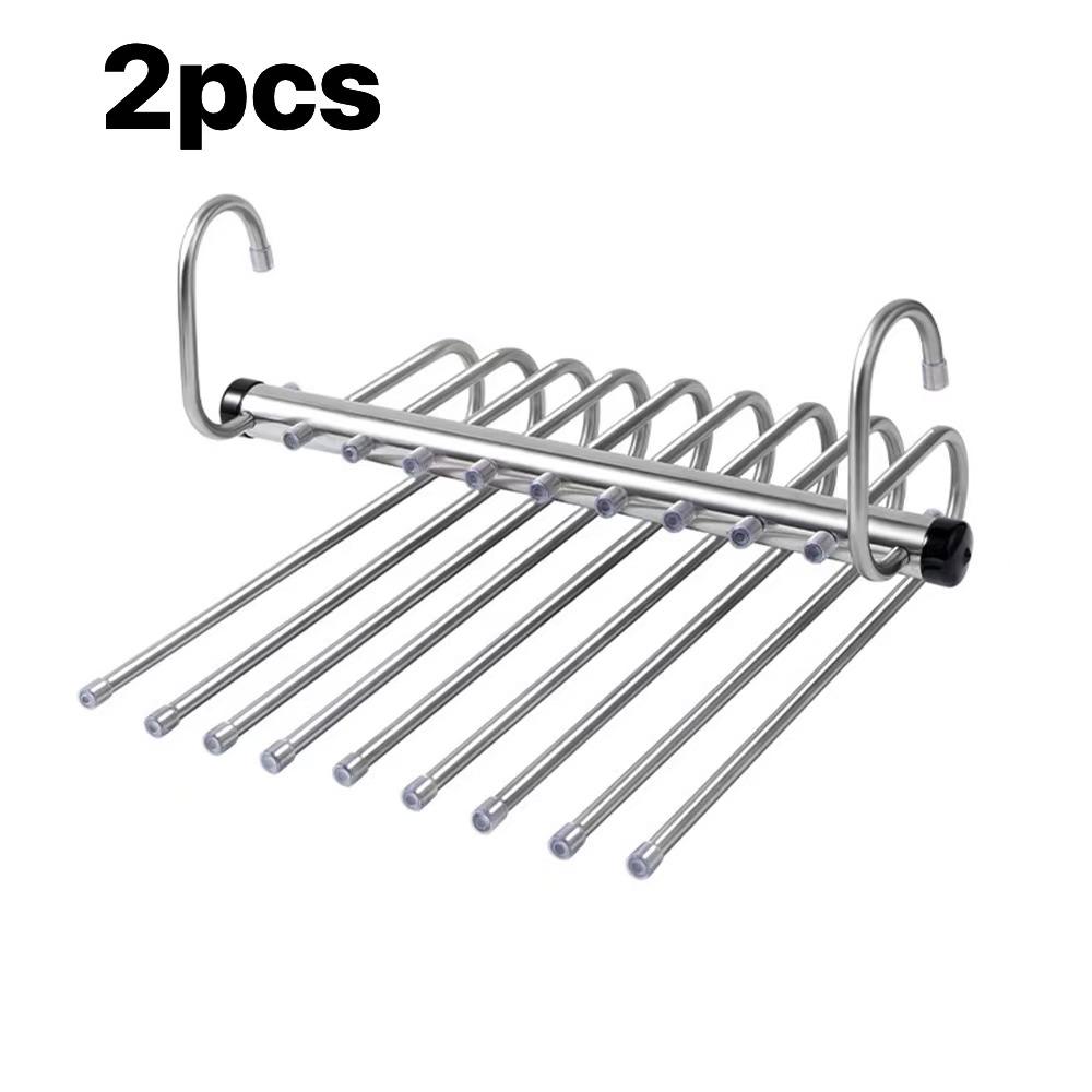 Stainless Steel Folding Pants Hanger – Multi-Layer Magic Clips & Retractable Space-Saving Organizer