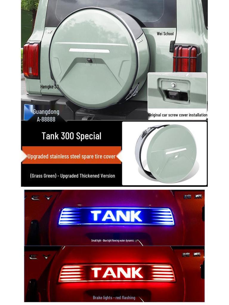 Compatible Stainless Steel Spare Tire Cover for Tank 300: Urban & Off-Road Models