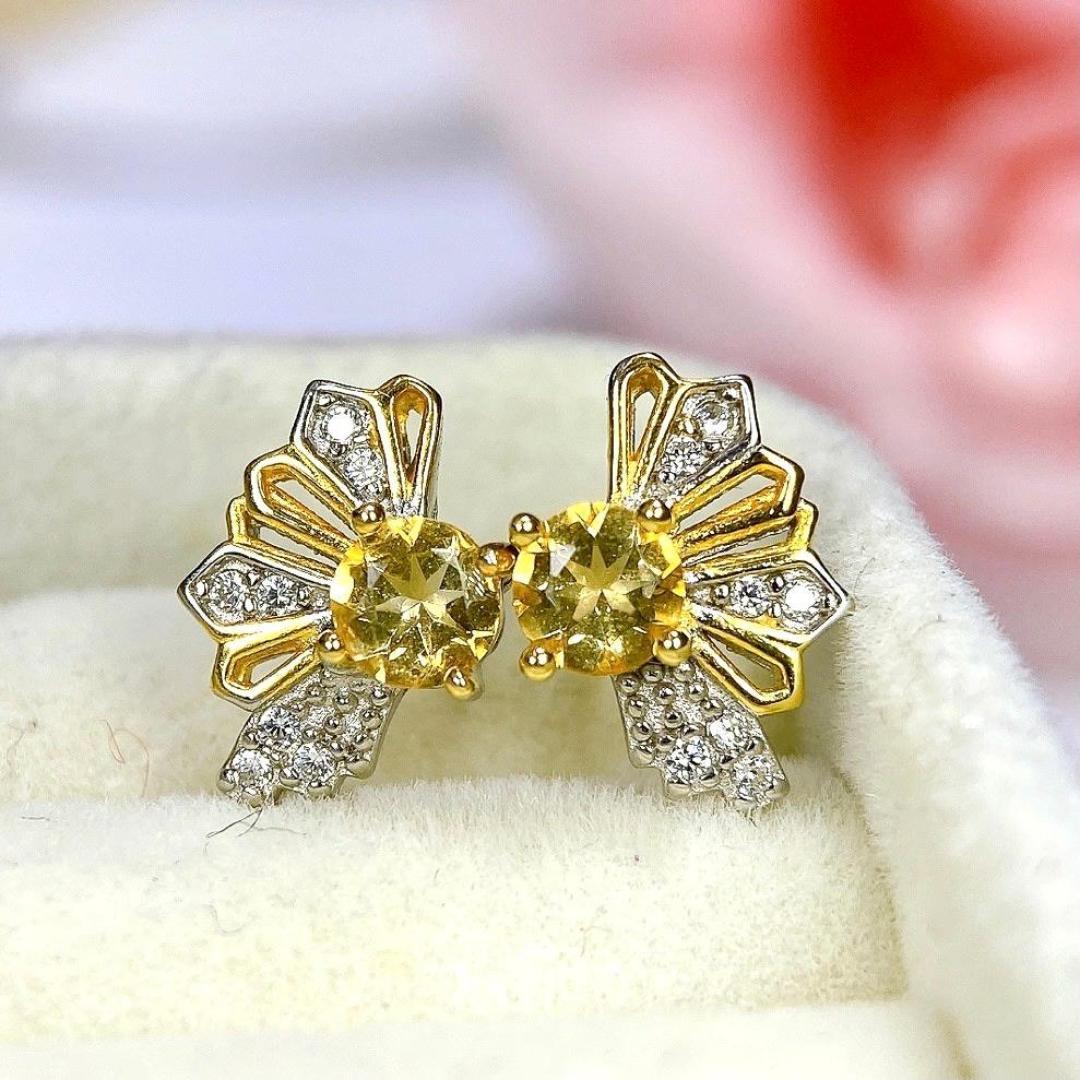 Citrine Court Style Stud Earrings with Natural Gemstone and s925 Silver S925 Silver