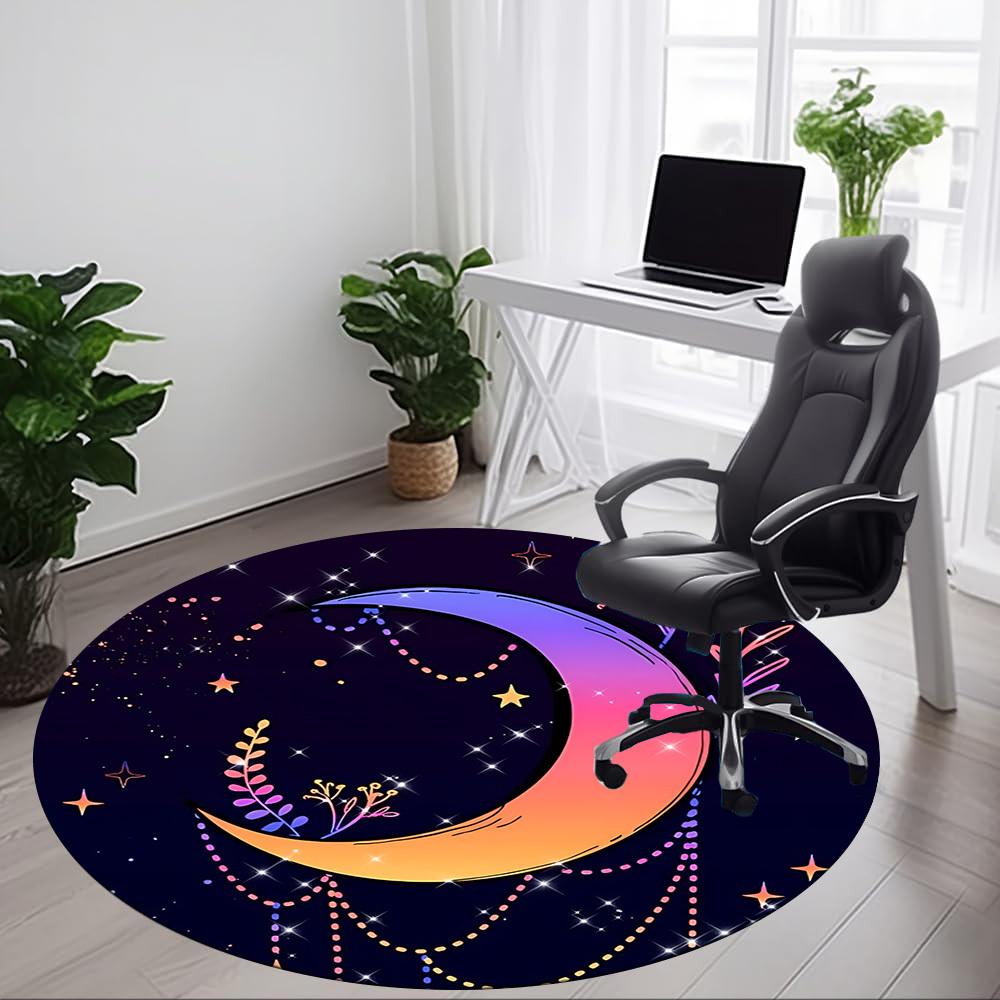 1pc Moon Stars Office Round Area Rug, Under Office Chairs Bedroom Living Room Home Decor, Room Deco, Available In Various Sizes