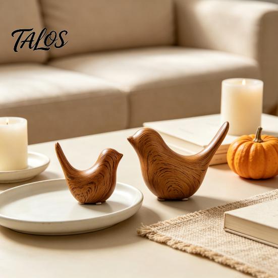 Durable Ceramic Decorative Birds Bird Figurines with Wood Grain Look, Modern Home Decor Animal Sculptures, Stylish Room for Living Bedroom Office