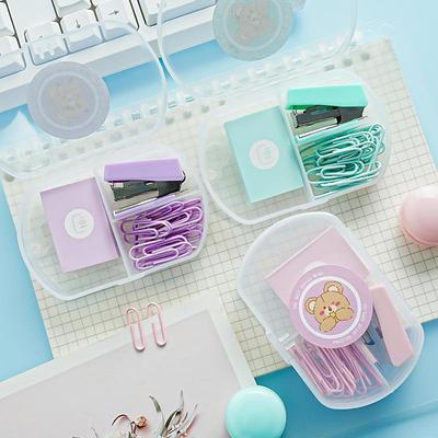 Portable Mini Stapler & Macaron Paper Clip Set for Office Supplies