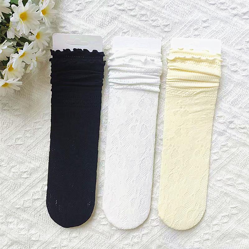 

Women s White Lace Fishnet Socks - Breathable Mid-Calf Summer Style Black