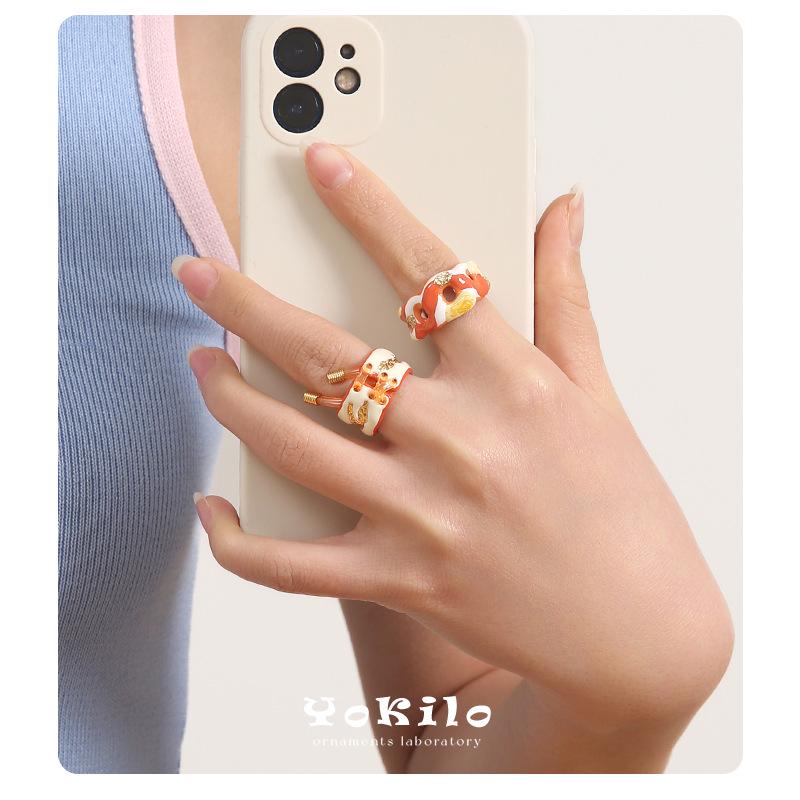 YOK Dopamine Style Color Block Fluid Shape Handmade Drip Oil Ring - Women's Jewelry