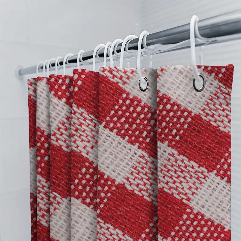 Red White Woven Checkered Shower Curtain For Bathroom Decor Polyester Waterproof Bath Mat Cover With Hook Ring Set In Home Garde