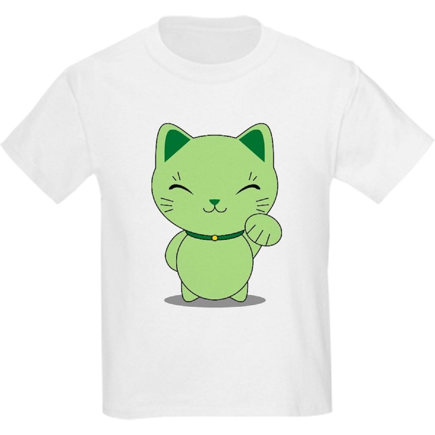 CafePress Манэки-нэко Зеленый Кот Удачи Детская Светлая Футболка Молодежная Детская Хлопковая Футболка S