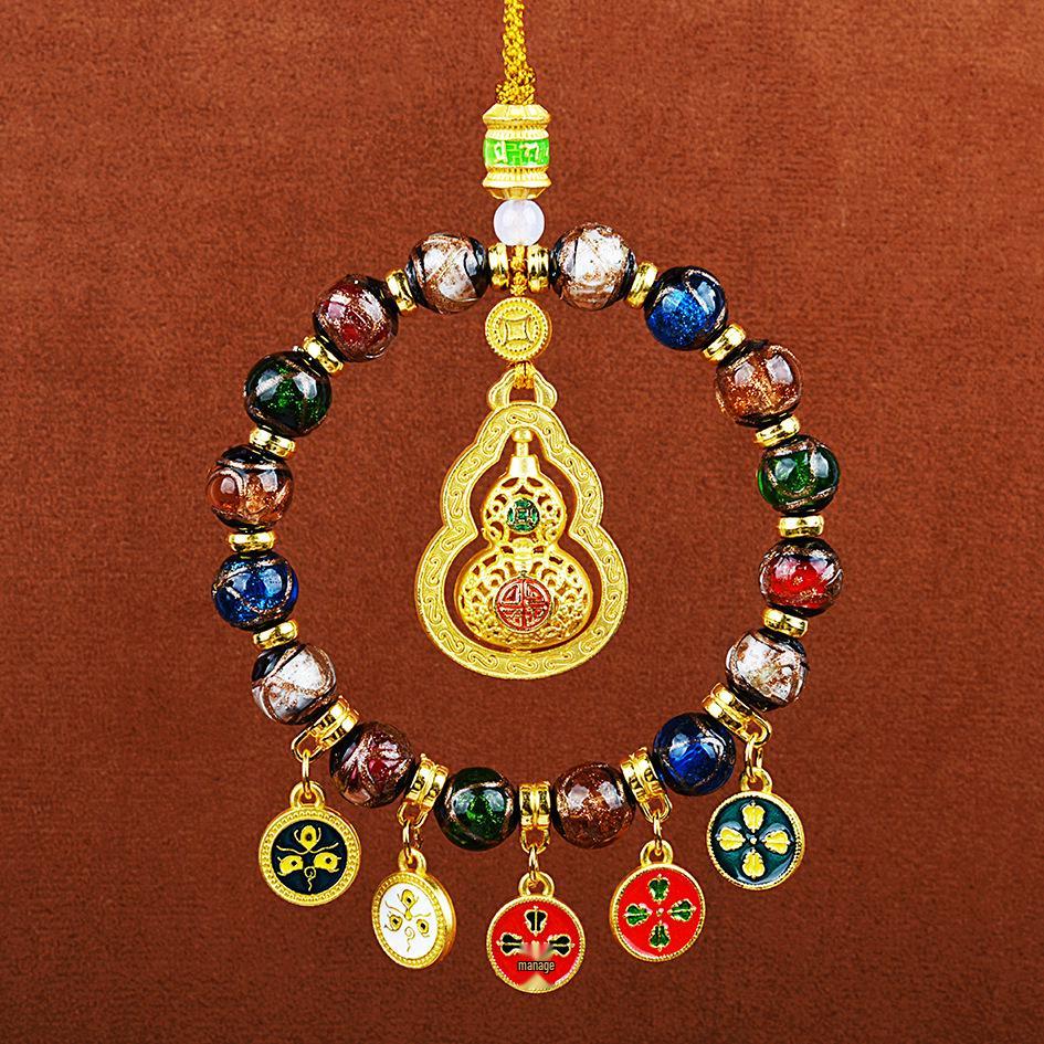 2026 Yellow Jambhala Tibetan-Style Glazed Abacus Car Ornament - Wealth God Decoration