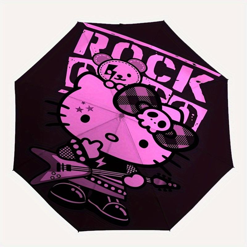 Hello Kitty,Rock Star Automatic Folding Umbrella-Simple 8-Rib Design, Bright Cartoon Pattern, Durable Iron Frame, Suitable For Travel, Outdo