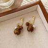 Amber Coffee French Retro Luxury Earrings - Women's Elegant Studs with Niche Design
