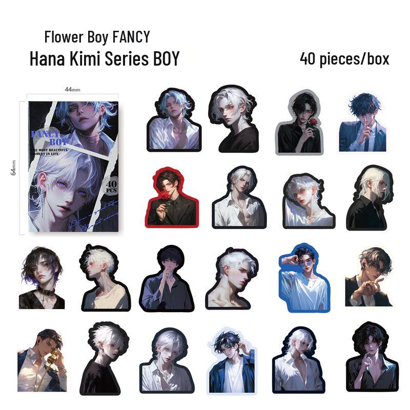 Yi Niao Flower Boy Series Stickers: 40 Chinese Animation Character Sealing Stickers for Diary and DIY Decoration.