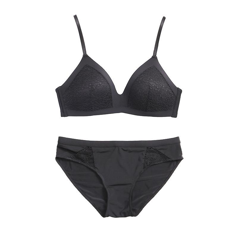 

Удобный бюстгальтер без косточек, французское кружево, для маленькой груди, пуш-ап, сексуальный дышащий комплект нижнего белья L(80ABC) чёрный