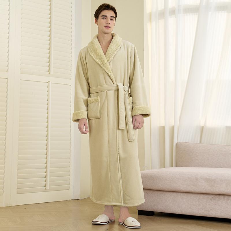 Herren Schalkragen Bademäntel in voller Länge Spa Bademäntel Weiche Haus Schlafanzüge Mantel mit Taschen Winter Warm Plüschfleece Bademantel Kapuzen Flauschige Bademäntel für Herren