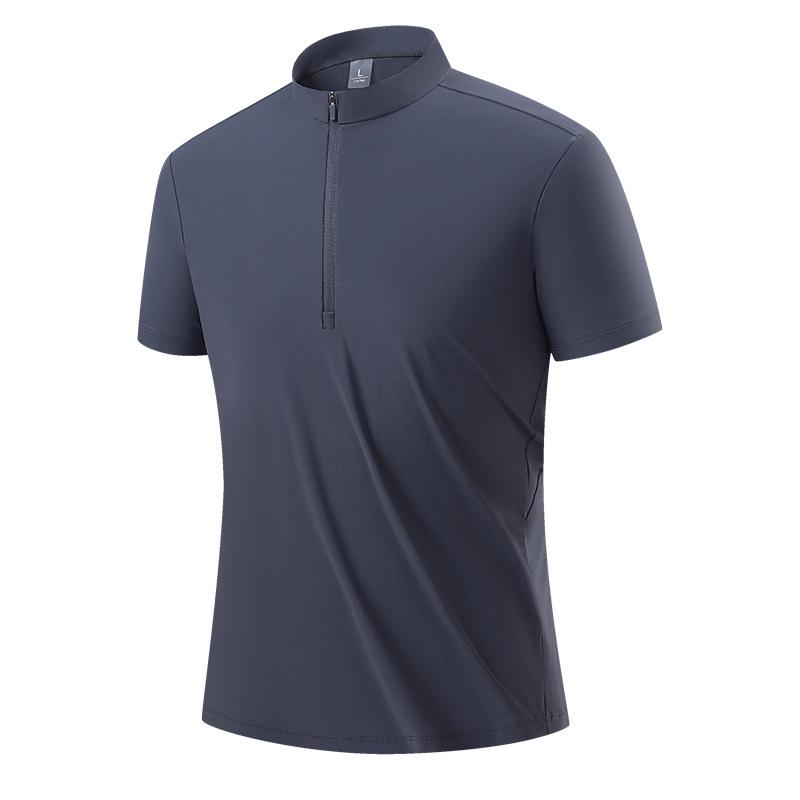 

Unisex Quick-Dry Half-Zip Sports Tee - Short Sleeve, Stand-Up Collar, Slim Fit, Ice Silk M