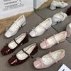 French stunning single shoes with skirt gentle Mary Jane women's shoes medium heel red small leather shoes high heels Hepburn style