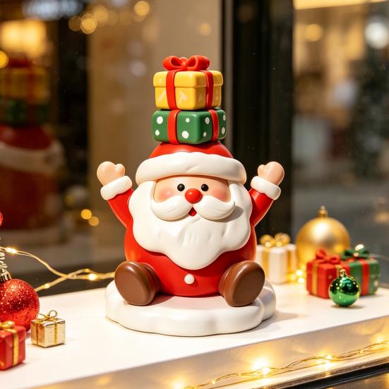 Vivid Christmas Collectibles for Display Resin Figurine, Cute Clay Style Santa Snowman Gingerbread Man Festive Home Accents Coffee Tables Statue,