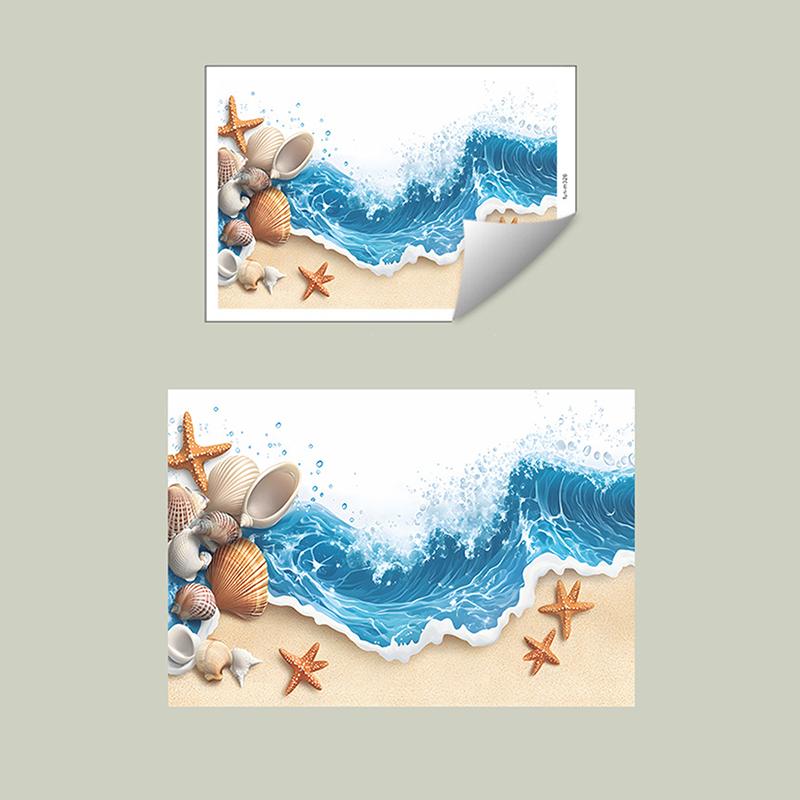 Azure Sea Beach Shell Bathroom Toilet Seat Waterproof Sticker Self-Adhesive Decorative Wall Sticker