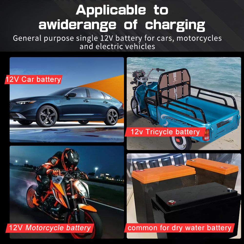 Car Battery Charger Wet Dry Lead Acid Battery Moto Truck Battery Charger LED Display 220V Power Puls Repair Charger 12V 2A