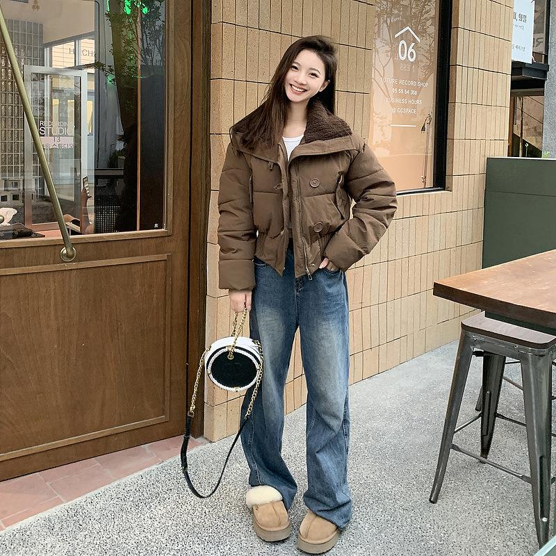 New Warm Down Coat In Autumn and Winter Cotton-padded Jacket Goat Cake Wool Lapel Short Bread Coat Cotton-padded Jacket Lady