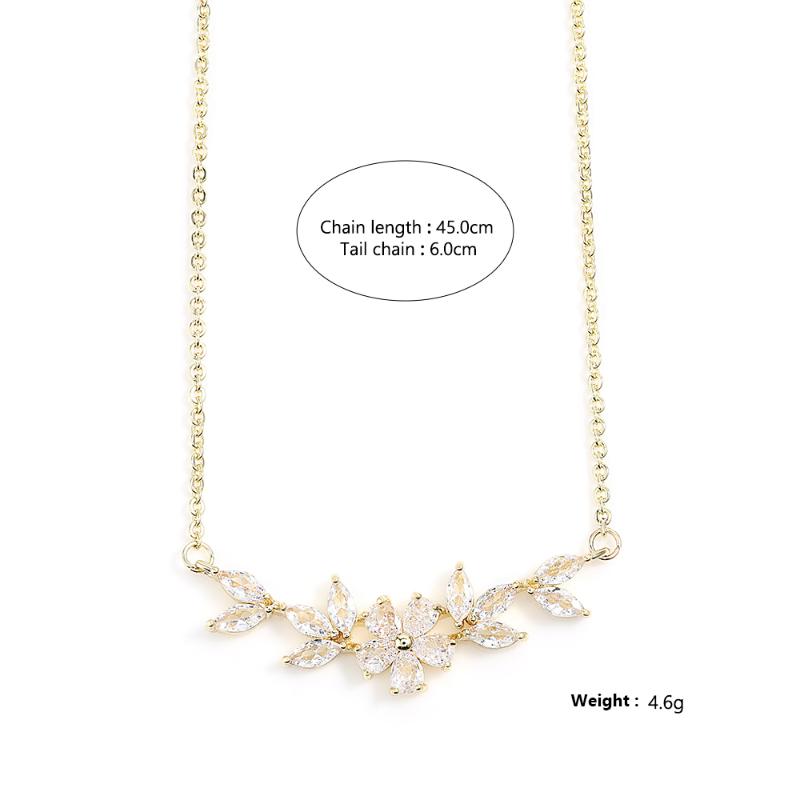 ZAKOL Fashion Cubic Zirconia Flower Pendant Necklace for Women Gold Color Charm Choker Bridal Wedding Party Jewelry