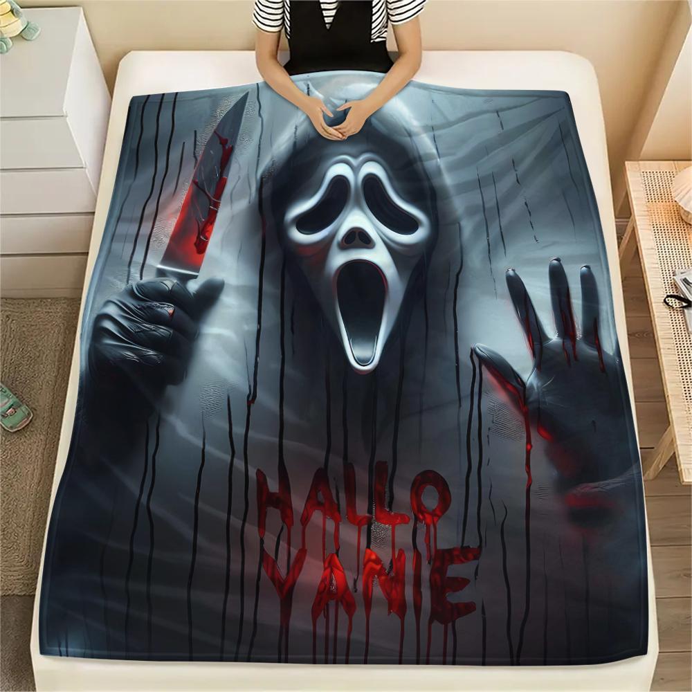 1Pc Horror Killer Print Flannel Blanket, High quality Comfortable for All Seasons, Home Decor, Warmth and Comfort, Perfect for Christmas Gifts