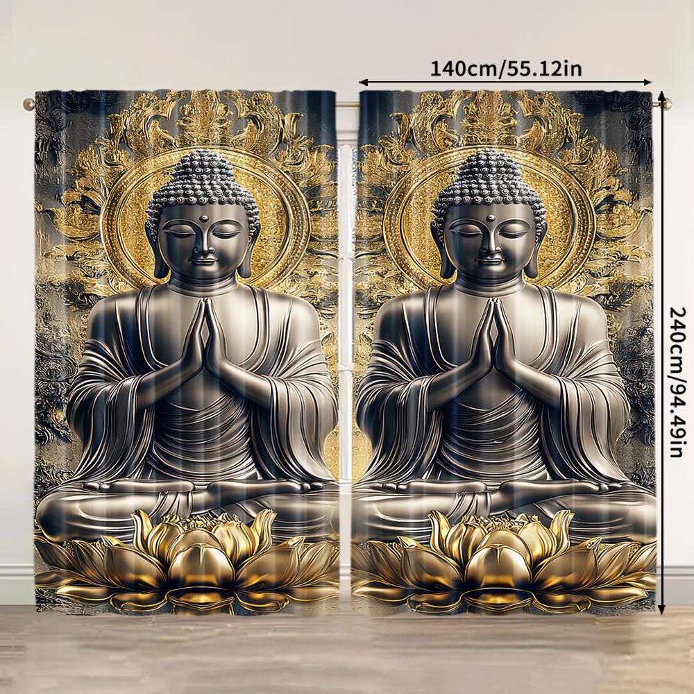 2pcs   2D flat printing Party Curtains Two Buddhas Lotus Position Art 100% Polyester  Without Electricity Birthday Party Applies